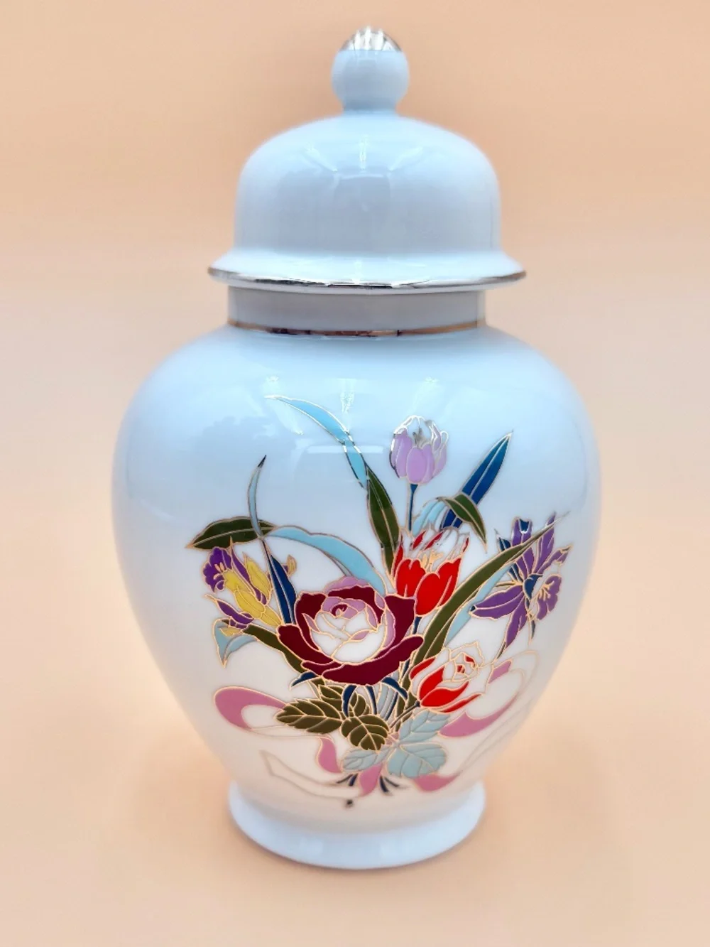 Vintage UC&GC Japan Porcelain Ginger Jar Floral Vase with Lid